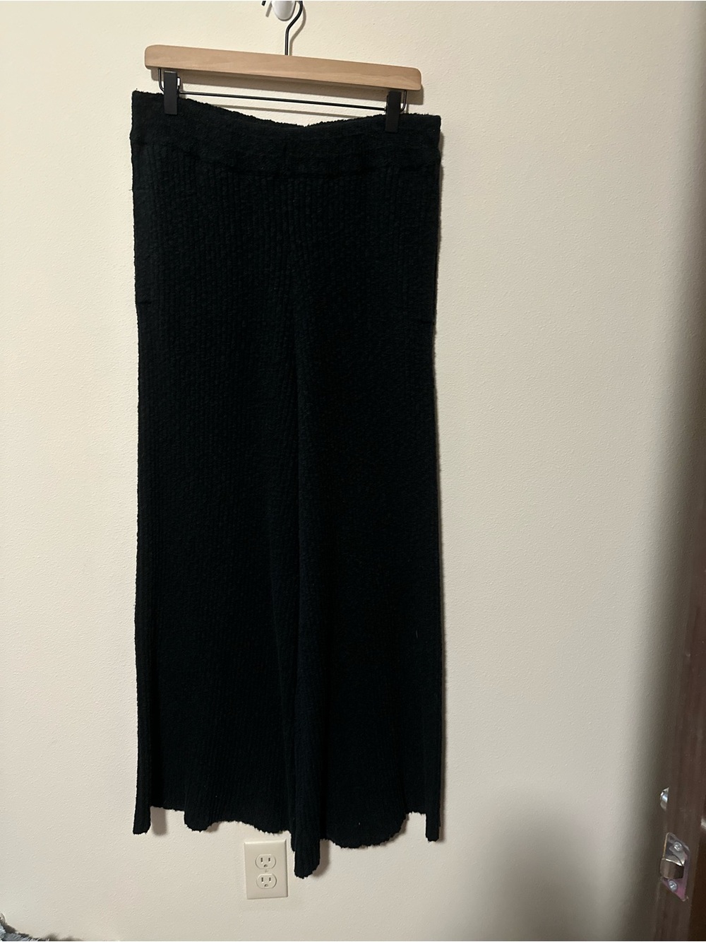 Free people FP beach wide leg heavyweight knit ribbed pants black boho flowy L - Picture 2 of 9